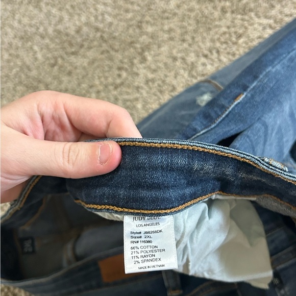 Judy Blue Red Buffalo Plaid Distressed Relaxed Fit Jeans Cotton Women’s Size 2XL - Picture 9 of 10